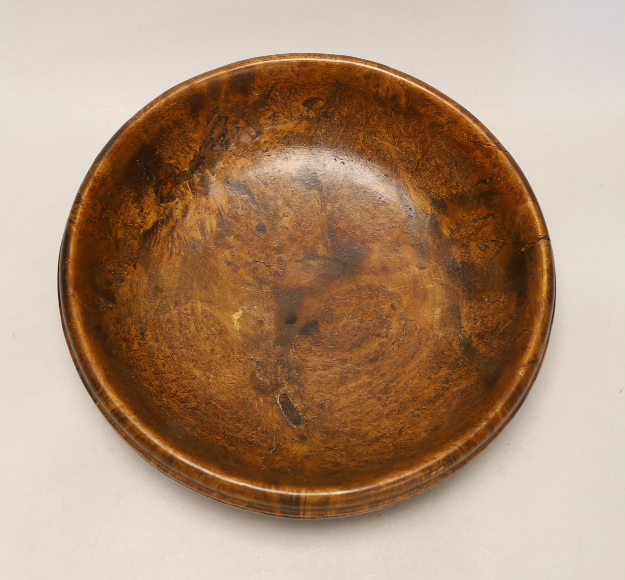 A large turned burr walnut bowl, 32cm diameter